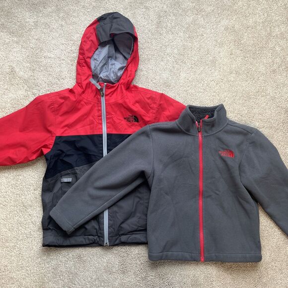 North Face 3 in 1 Jacket Set Boys XXS 5 Dryvent Fleece Inner Rain Colorblock Red - Picture 1 of 13